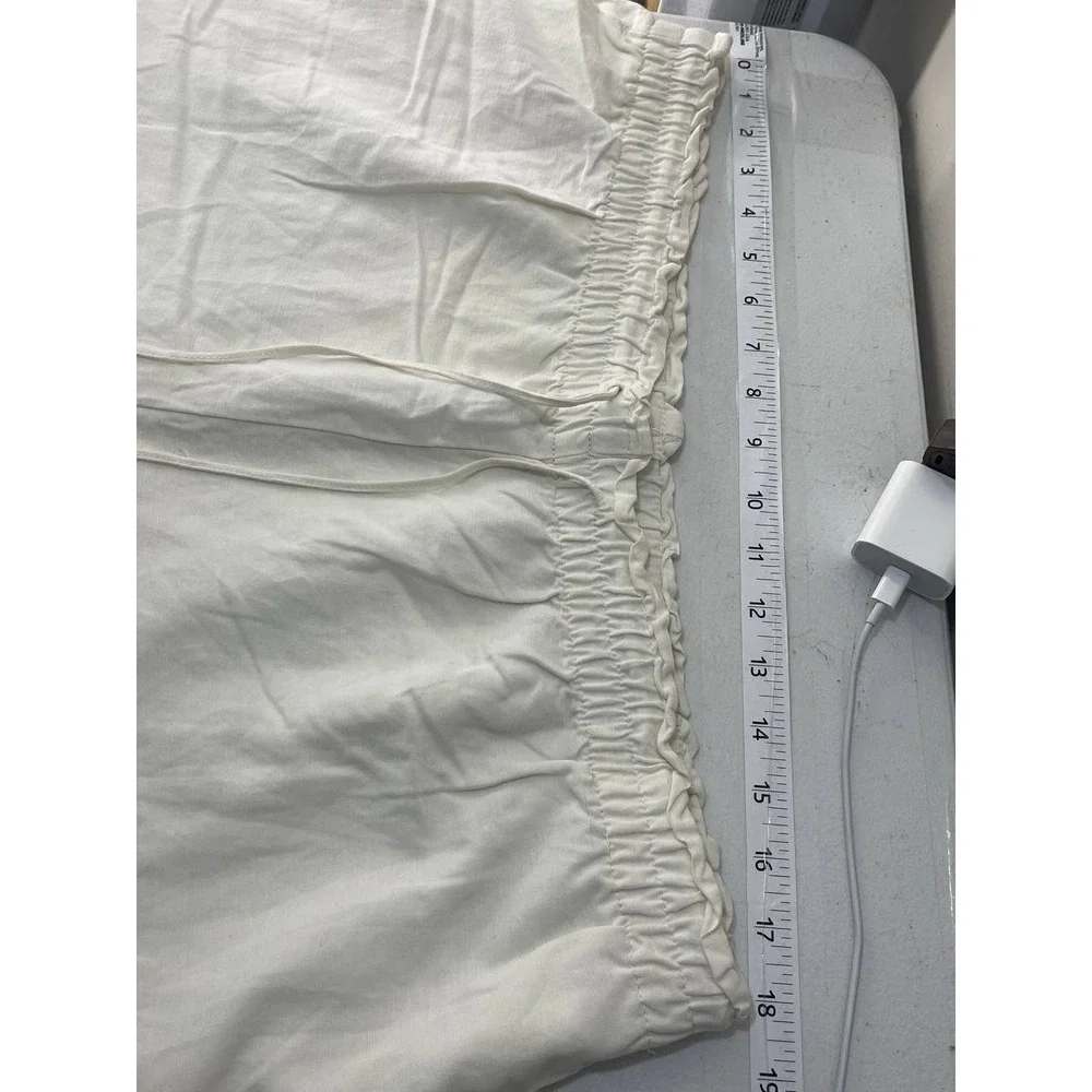 H&M Ivory  linen Blend wide leg cropped pants Sz XL Clean Girl Boho Resort Vacay